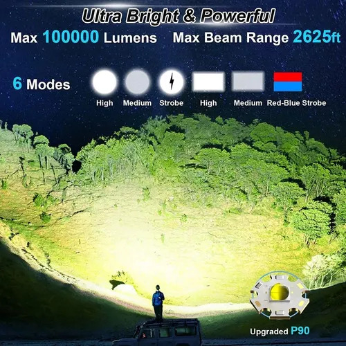 Foco Recargable Linterna Portátil Led De 100000 Lúmenes