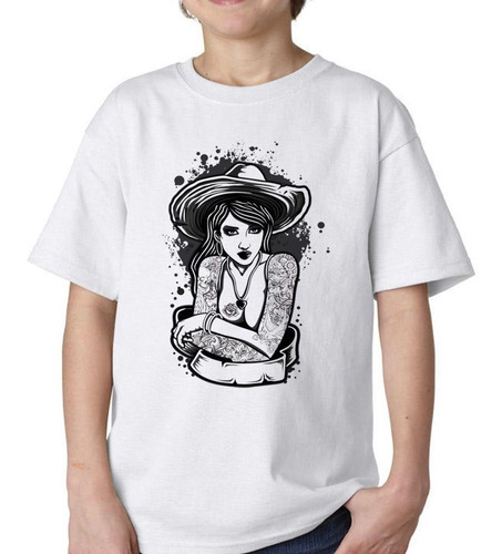 Remera De Niño Mujer Tattoo Collar Sombrero