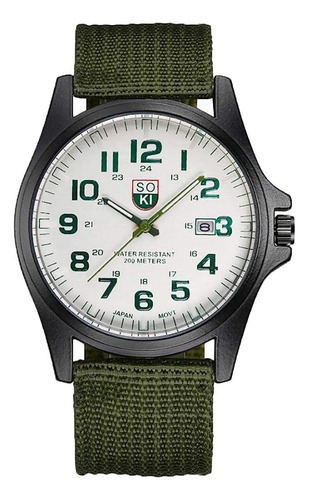 Reloj Hombre Soki Verde Tejido Militar Caballero Sport 