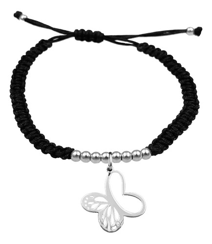 Pulsera Bolitas Mariposa Monarca Plata 925 Negra