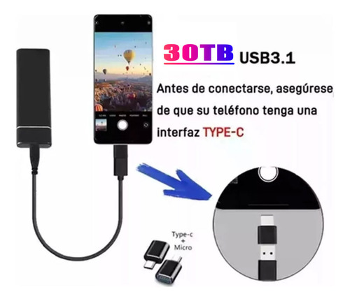 - Mini Disco Rígido Externo Ssd Para Laptop De 30 Tb, Preto