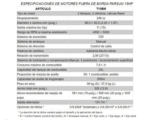 Imagen 3 de 10 de Motor Fuera De Borda Parsun 2t 15 Hp Largo 2022 Velero