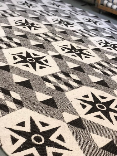 Alfombra Estilo Étnico Estrella Color Gris Diseño De La Tela Geométrico