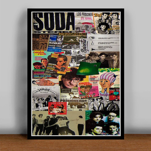 Cuadro Collage Bandas Rock 30x42cm Listo P Colgar - Negro