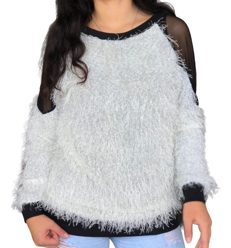 Sweater Lana Suave Tricolor Manga Bufante