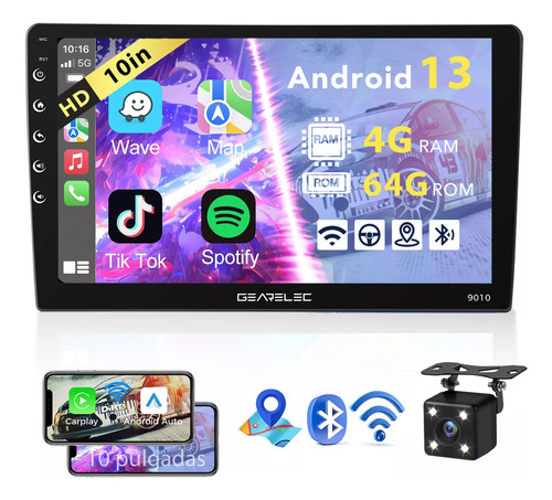 Gearelec Auto Estéreo Pantallas Táctil Android 13 4GB+64GB Ips 10 Pulgadas Andriod Gps Wifi With Camara