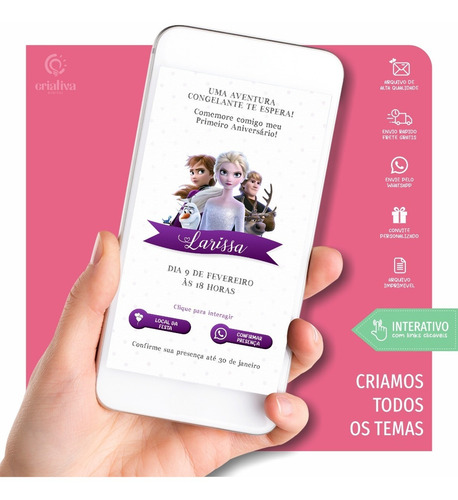 Convite Aniversario Virtual Personalizado Interativo Frozen