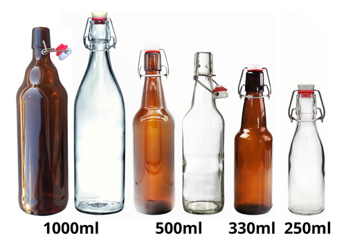 6 Botellas De Vidrio + Tapones Mecánicos 1000ml