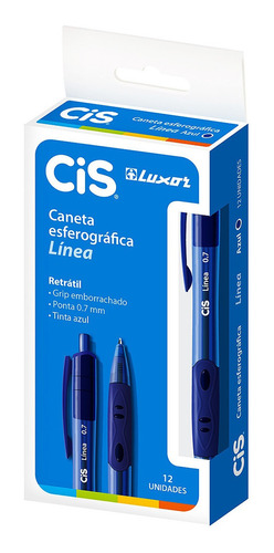 Caixa 12x Caneta Retratil Emborrachada Cis Linea 0.7mm Azul