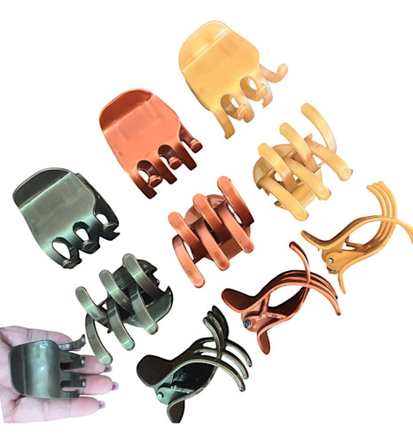 Piranha Média Prendedor Cabelo 12 Unidades Terra Bronze Bege Cor Variadas