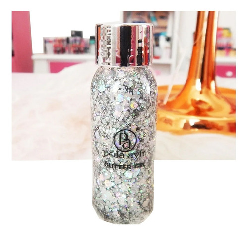 Cola De Sirena Glitter Holografico Sombra En Gel Plateado