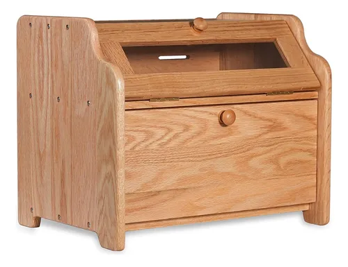 Panera, Caja De Pan De Madera Maciza De Roble Ventana T...