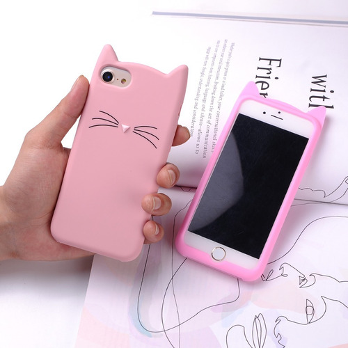 Funda iPhone 10 X Silicon Cat Gato Pink