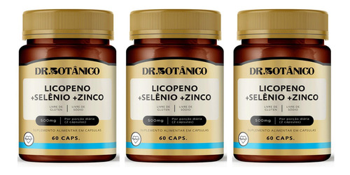 Kit 3 Un - Licopeno + Selenio + Zinco 500mg Dr Botanico
