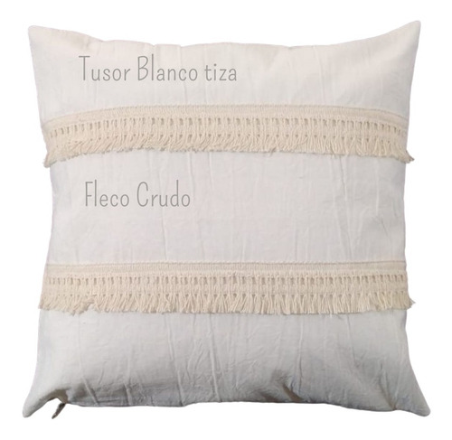 Imagen 7 de 7 de Funda Almohadón 40x40 Tusor Con Flecos Nórdico Modernos Deco
