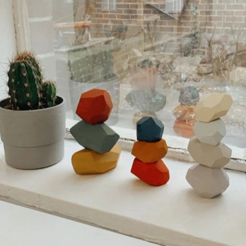 Imagen 3 de 4 de 21 Piezas De Piedra De Madera De Color Jenga Bloque De Const