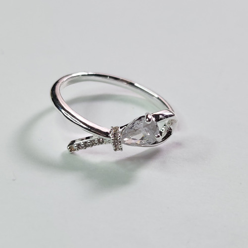 Anillo Solitario Cubics Ajustable Acero Blanco Con Caja Plateado 15