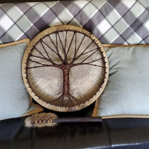 Tambor Chamán Tambor De Mano Con Baqueta Árbol La Vida 25cm