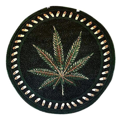 Americana Marijuana Round Rug Black & Green Design # 139 (4f