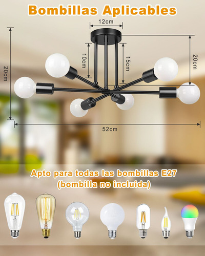 Lonk Chandeliers-6 Lámpara De Techo Colgante Moderna Para Sala De 6 Luces Negro