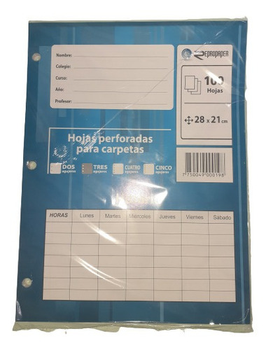 Hojas Ponchadas Rayadas/ Paquete De 100 Hojas Perforadas 