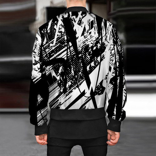 Chaqueta De Hombre Con Cuello Alto Estampado Con Cremallera