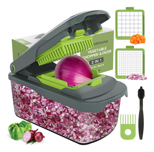 Cortador De Verduras Ourokhome Modelo Manual Con Contenedor Verde
