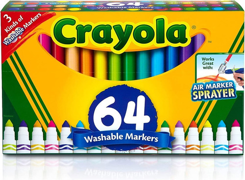 Crayola Caja X 64 Marcadores Lavables 3 Tipos 588180