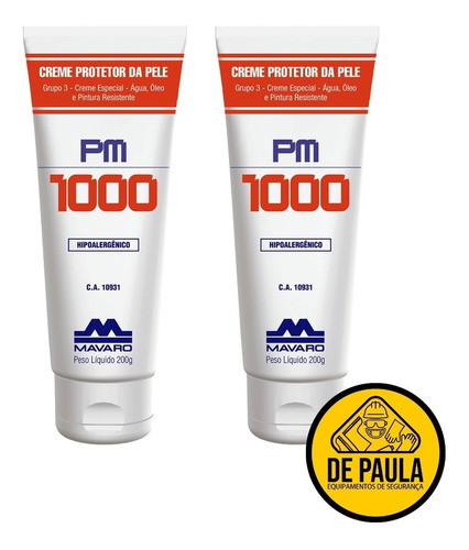 2 Bisnagas Creme Proteção Pele Pm 1000 Grupo 3 Mavaro 200grs