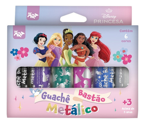 Tinta Guache Metálico Em Bastão C/ 6 Cores Princesas - Dac