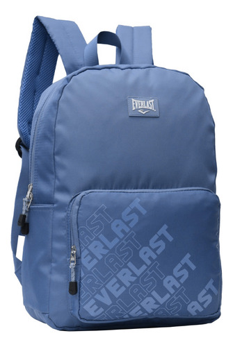 Mochila Everlast Urbana 17 PuLG Acolchonada Bolsillo Lateral Color Azul Diseño De La Tela Lisa