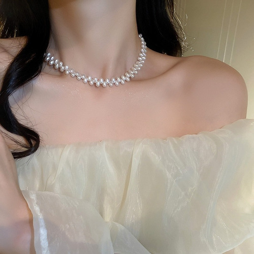 V Gargantilla De Perlas Intercaladas Diseño Koreano De Mujer