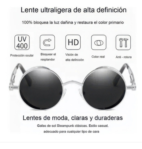3pc Gafas Steampunk Gafas De Sol Redondas De Metal Espejo Negro Negro Negro Negro