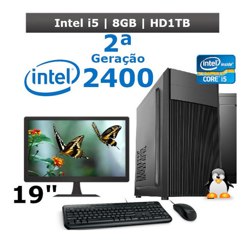 Desktop I5 2400 8gb Hd 1tb + Kit + Monitor 19 2ª Geração