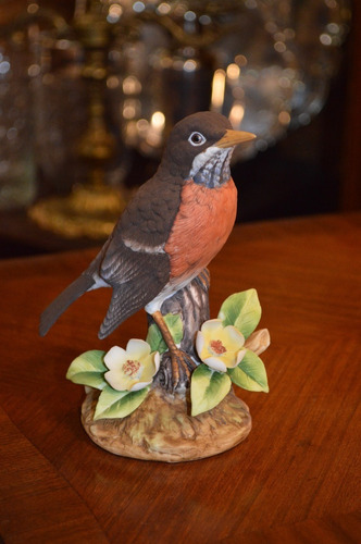 Figura Pájaro Porcelana Inglés Pico Naranja Base Con Flores | MercadoLibre