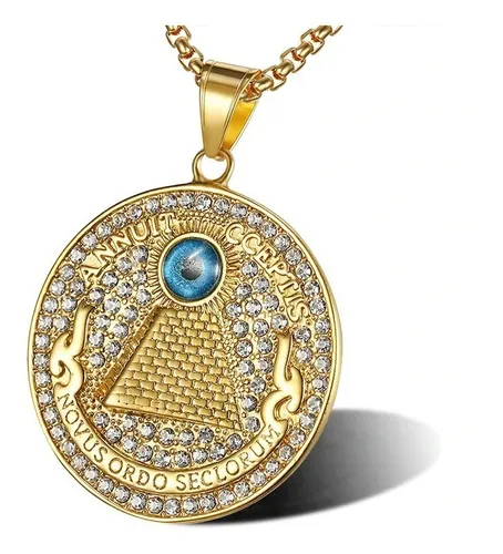 Collar Acero Inoxidable Oro Novus Ordo Seclorum Para Hombre