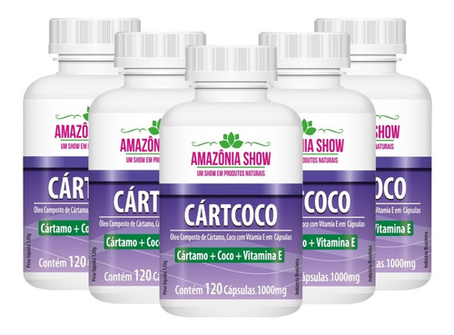 Oleo De Cartamo Com Coco 120 Capsulas De 1000mg Combo 5 Fras