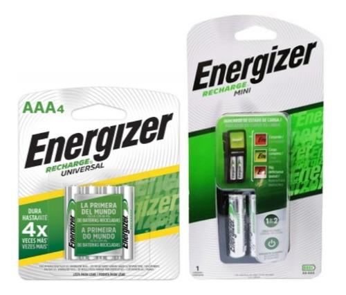 Combo Cargador Energizermini+4 Pilas Recargables Aaa 700mah