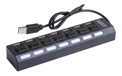 Usb Hub Adaptador 7 En Un (usb 2.0) Con Interruptores Negro