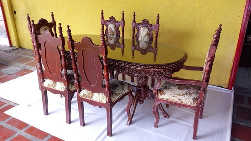 Comedor Antiguo Luis Xv Cedro Vintage 6 Ptos Gobelino