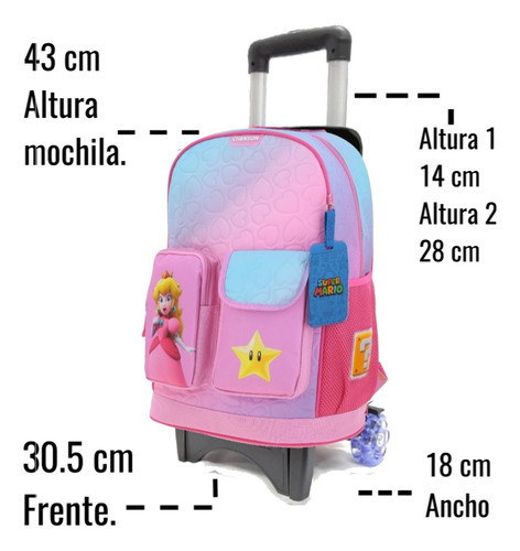 Kit Mochila Lonchera Lapicera Con Ruedas Peach Mb70430-p Rosa Mochila Lonchera
