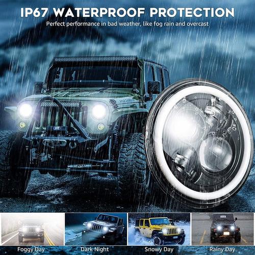 Imagen 2 de 10 de Par 7'' Faros H4 Led Ojo De Ángel Para Wrangler Jeep Vocho