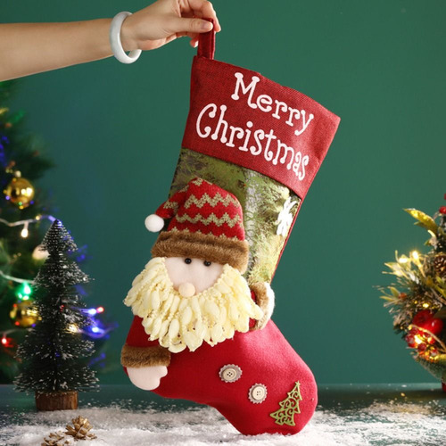 Calcetín Navideño De Papá Noel, Muñeco De Nieve Y Reno, Chri