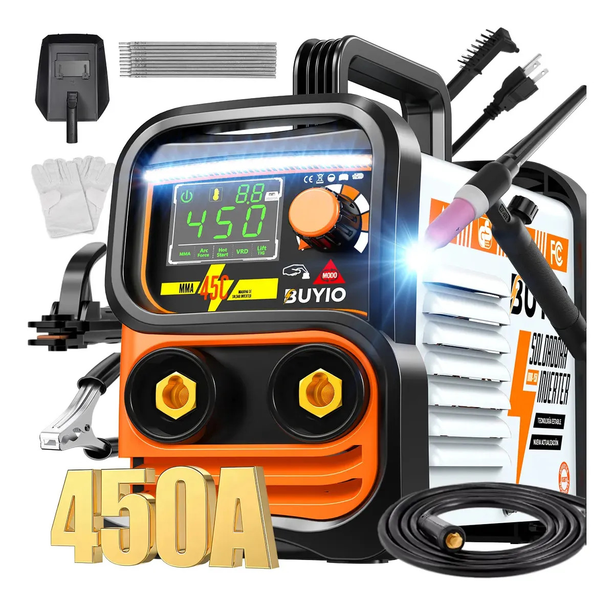 Soldadora Inverter 20-450A MMA+TIG BUYIO Máquina Soldar MMA/TIG Soldadoras Inversor Para Soldar 2 En 1 Con Pantalla Lcd Y Luz Led Soldadoras