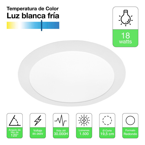Pack 10 Panel Led Foco Plafón Backlight Emb Redond 18w 6500k