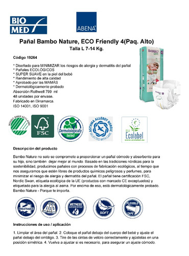 Caja Pañal Ecológico Bebe Bambo Nature 4, Paq.alto (144 Uni)