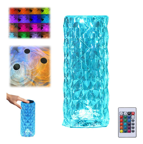 Lámpara De Mesa Cristal Diamante 16 Colore Táctil Recargable