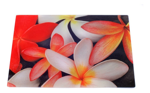 Tabla Cortar Cristal Plumeria Flowers