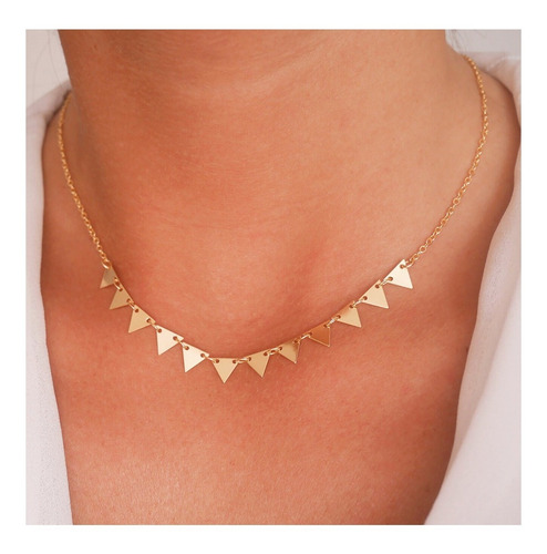 Collar Choker De Triángulos Minimalista En Baño De Oro 18k