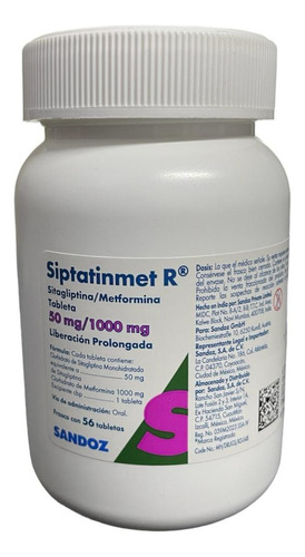 Siptatinmet R Sitagliptina/metformina 50/1000mg 56 Tabletas